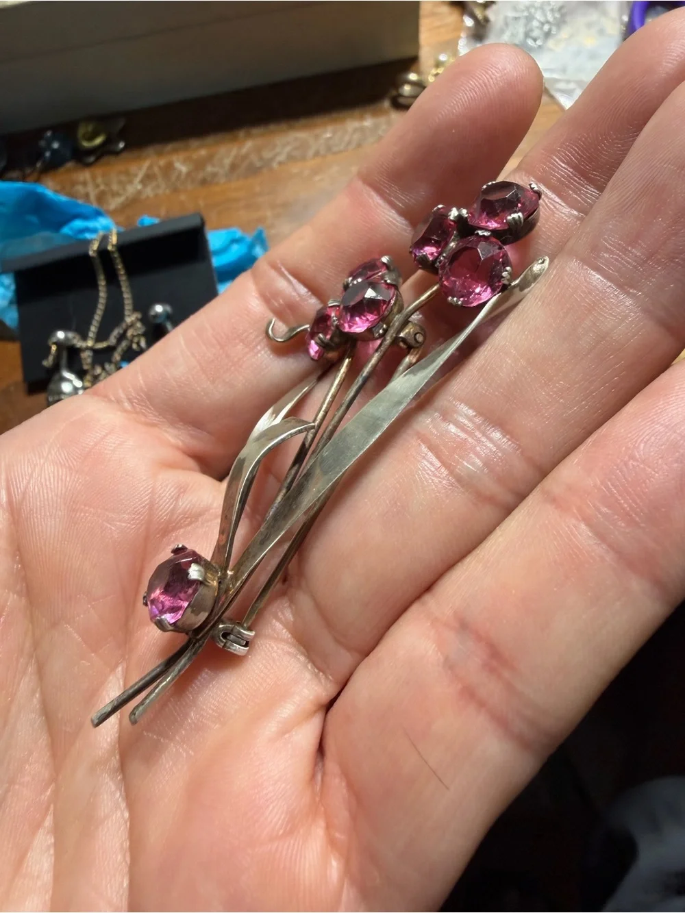 Vintage sterling silver floral crystal brooch